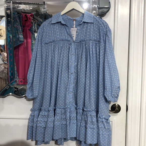 Free People blue button down dress - Picture 5 of 7